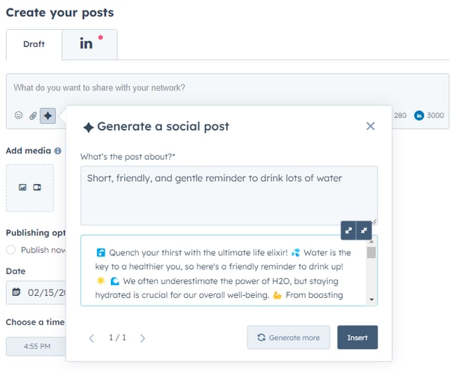 image of hubspot's generative ai assistant being used to generate a social media post