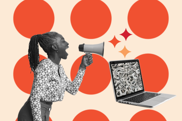 ai barriers in web design: image shows person with a megaphone and computer