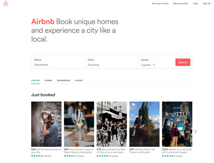 Airbnb homepage web design