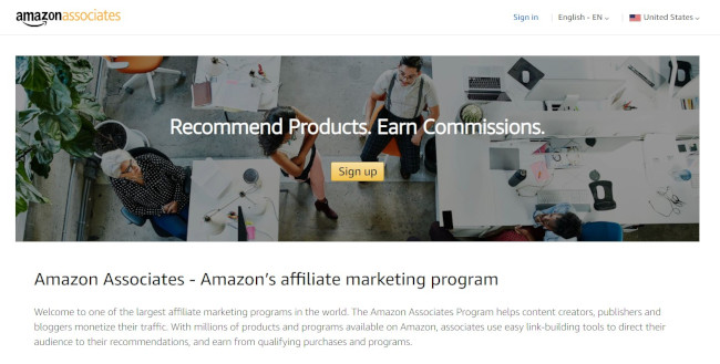 Navigate to the Amazon Associates homepage and click "Sign Up.