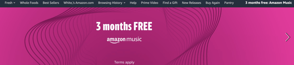 Amazon Music CTA example.