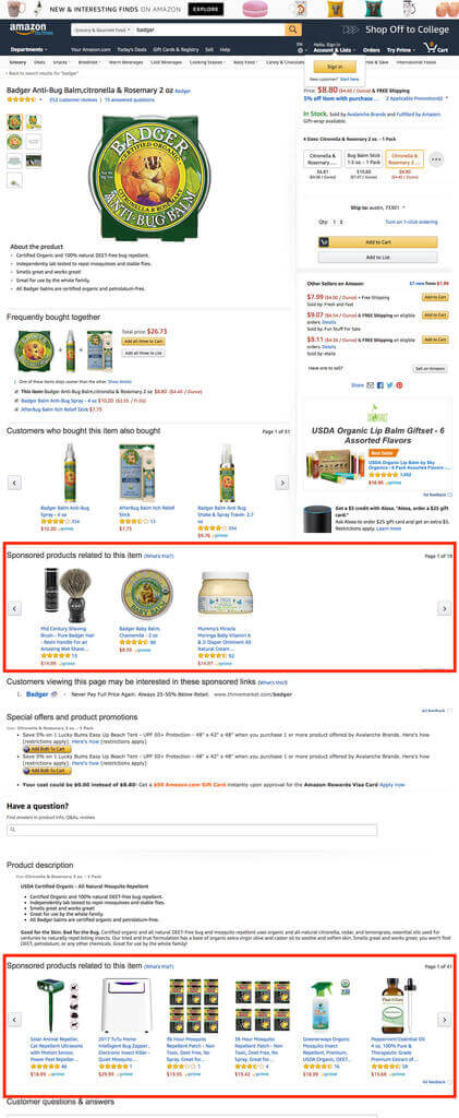 Amazon product display ads below the product detail page.