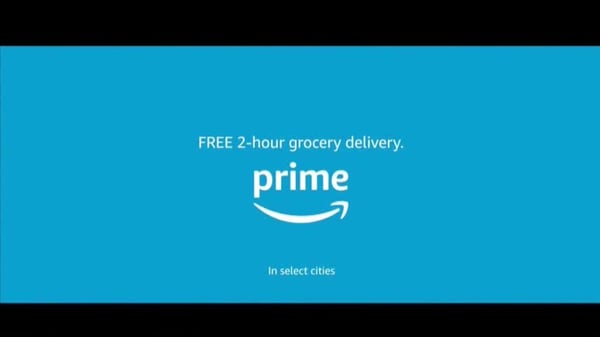 The end of an Amazon programmatic TV ad that advertises Prime's 2-hour grocery delivery
