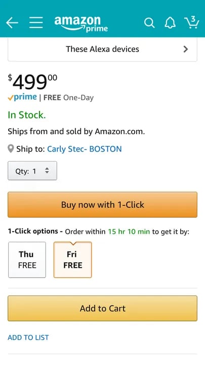 customer experience strategy: image shows amazon's one-click checkout. 
