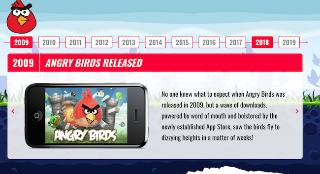 أمثلة على مواقع ووردبريس: الجدول الزمني التاريخي للطيور الغاضبة