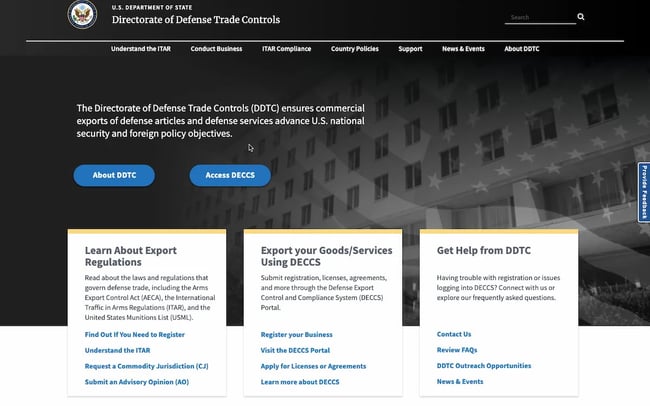 Directorate of Defense Trade Controls website built with AngularJS features announcement feed