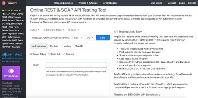 test api calls: enter authorization credentials