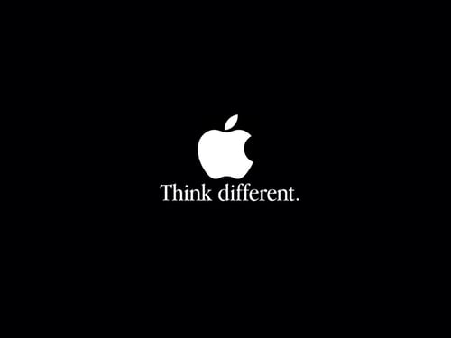 Apple's tagline, Think Different, with a white apple logo