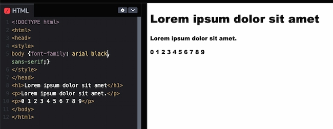 HTML and CSS fonts code example: Arial Black