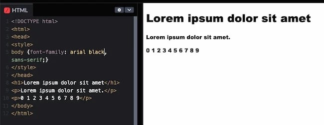 web-safe HTML and CSS fonts code example: Arial Black - best html fonts arial black 