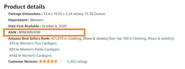 finding the asin in the product details section of an amazon product listing