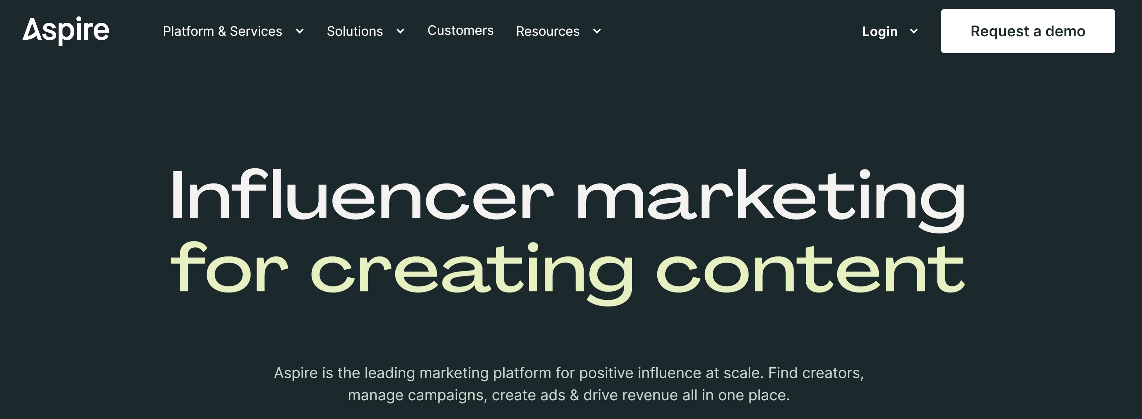 Screenshot of Aspire; influencer marketing channels 