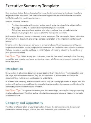 executive summary for business plan examples