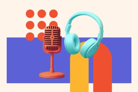 Audio AI graphic with a microphone and headphones to signify audio.
