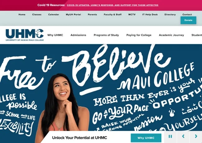 University of Hawaii Maui College homepage - avada theme example