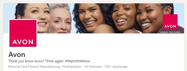 Avon LinkedIn banner, 5 smiling faces of different women.