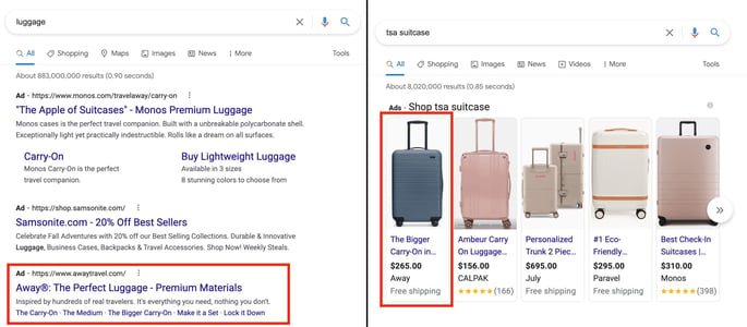 rlsa remarketing lists for search ads example: away luggage
