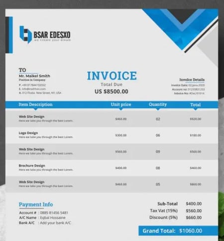 Invoice Design Templates and Examples: Amir Hossain Invoice