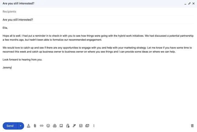 Example of B2B email to see if prospect is still interested