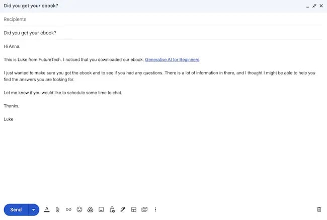 Example of B2B email to connect with someone who downloaded content from your website