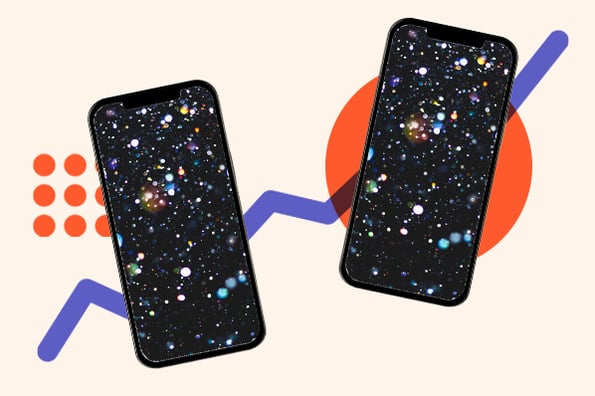 B2B Marketing: two smartphones with a galaxy on the screen. 