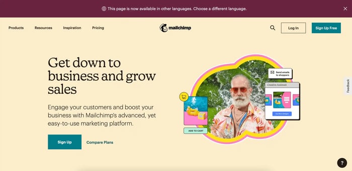 mailchimps homepage as an example of good b2b marketing