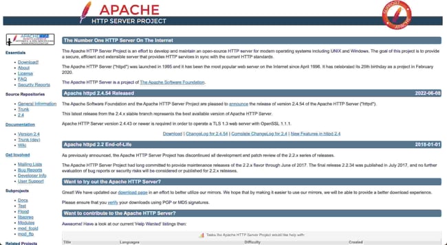 backend tools: Apache lets back-end developers control and customize their Web servers; backend tools. image shows Apache homepage. 