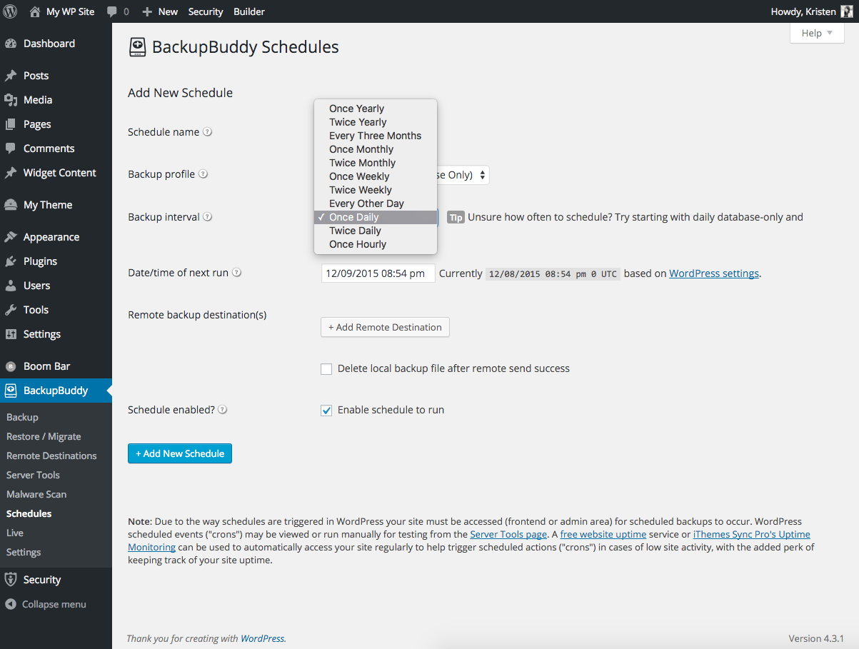 backup schedules in backupbuddy ithemes review