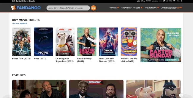 Examples of Bad Website Design: Fandango