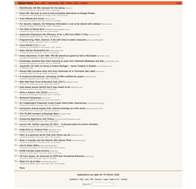 Examples of Bad Website Design: Hacker News