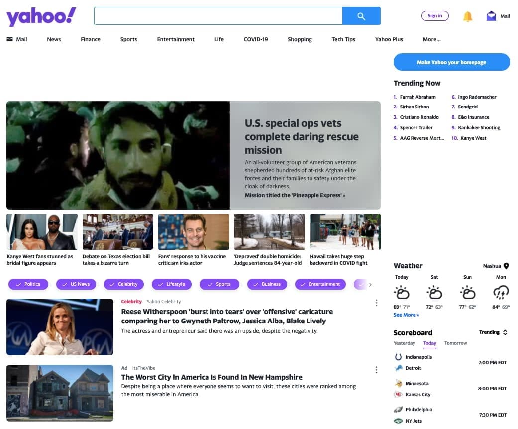 Examples of Bad Website Design:  Yahoo! 