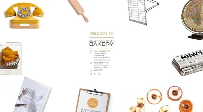 homepage for the bakery website Dominique Ansel Bakery
