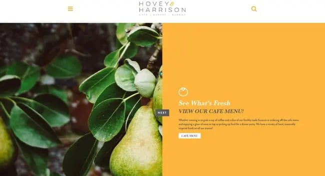 homepage for the bakery website hovery and harrison