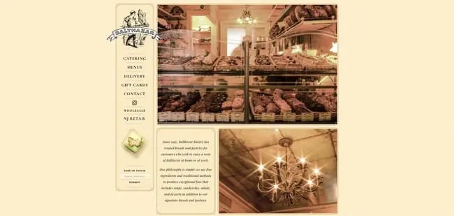 homepage for the bakery website Balthazar Bakery