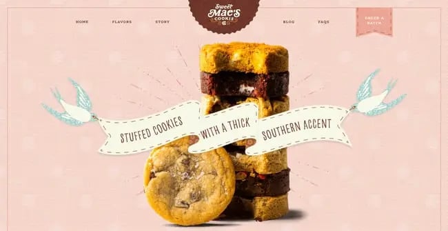 homepage for the bakery website Sweet Mae’s Cookies