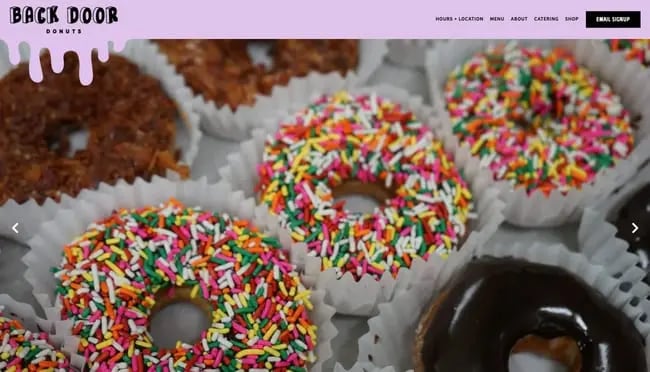 homepage for the bakery website back door donuts