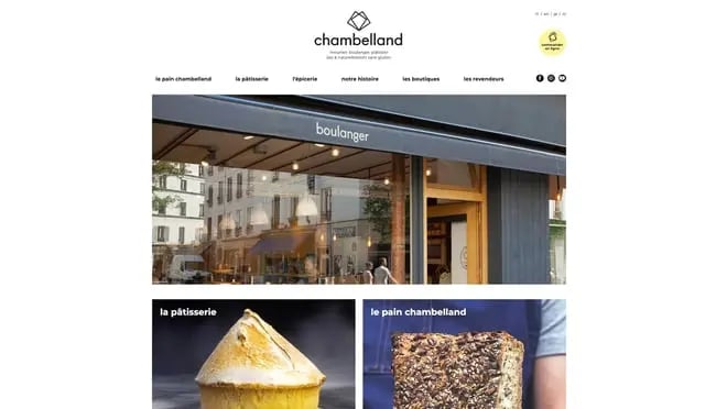 homepage for the bakery website Chambelland