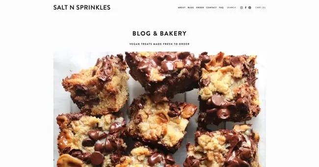 homepage for the bakery website salt n sprinkles