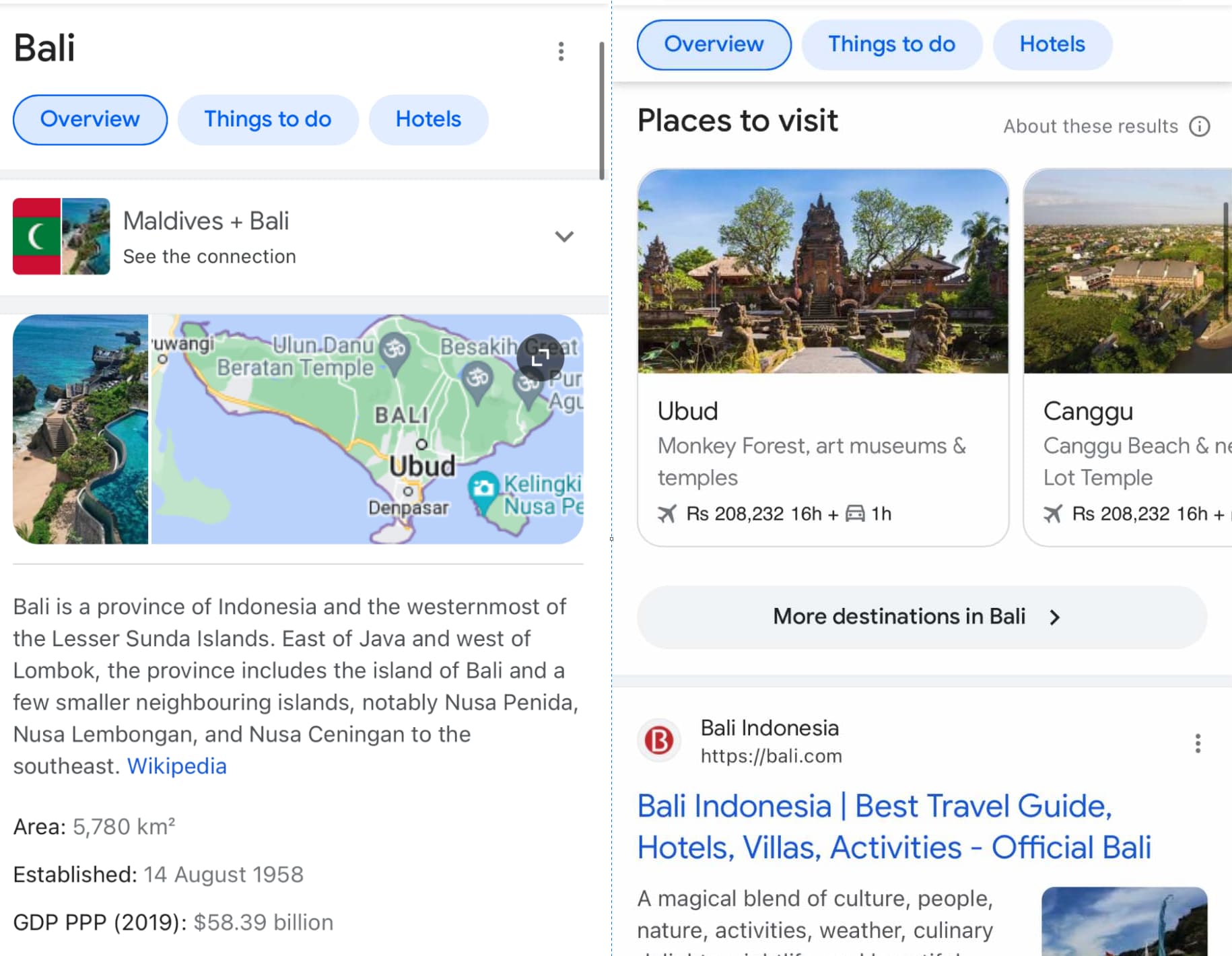 SEO trends, image SEO - images on SERP search for “Bali.”