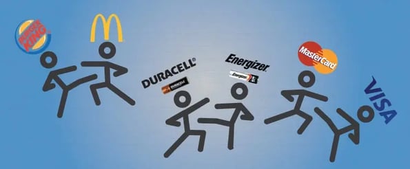 battle of the brands illustration showing stick figures as brands battling each other