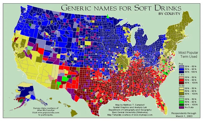 generic names for soft drinks by county map