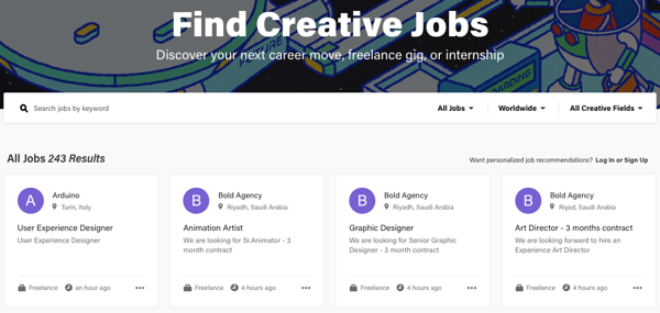 Behance job board to find creative jobs.