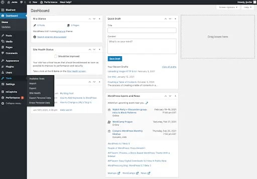 WordPress native admin area with standard colors