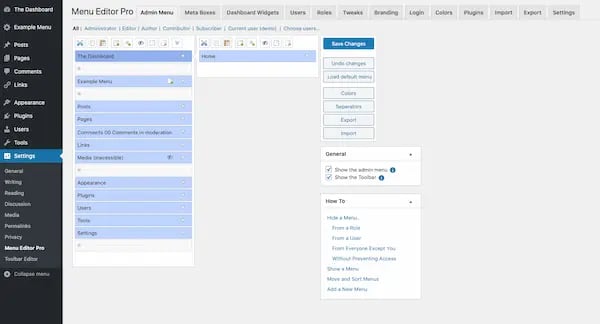 Admin Menu Editor WordPress dashboard plugin in menu editor view