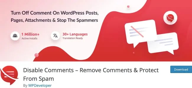 listing page of anti-spam Disable Comments plugin for WordPress