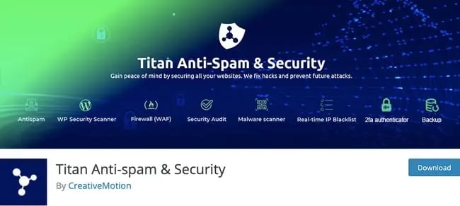 listing page of Titan Anti-Spam & Security plugin for WordPress