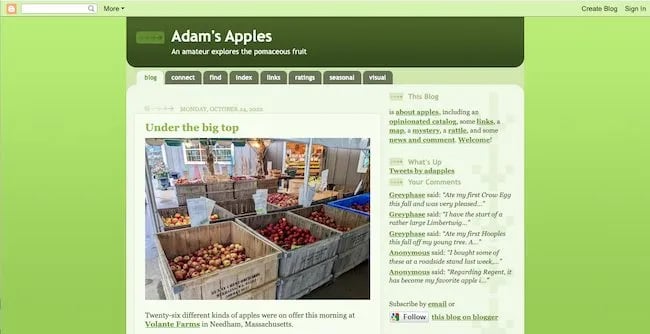 Best blogging platform example: Blogger and Adam’s Apples