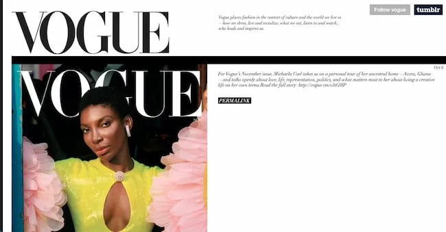 Best blogging platform example: Tumblr and Vogue