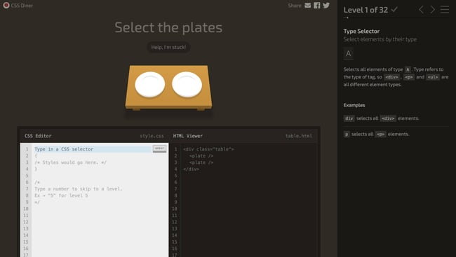 One of the best coding games for beginners: CSS Diner