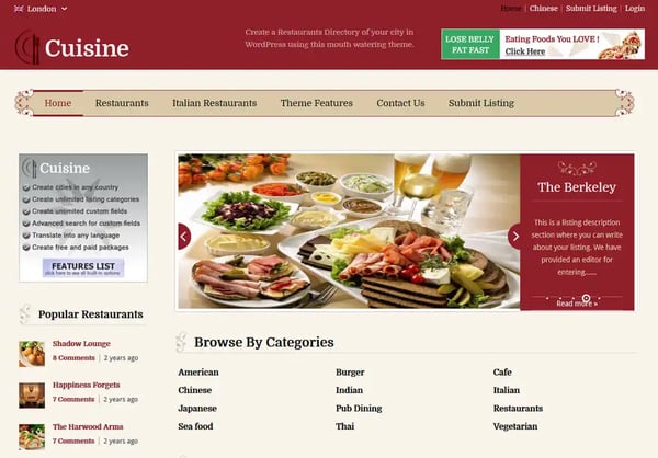 restaurant directory theme sample page